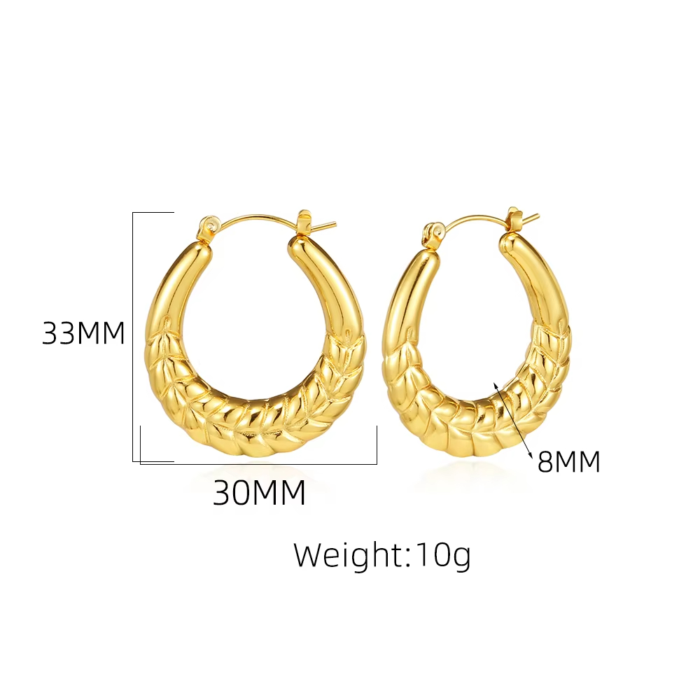 Women's Stainless Steel Gold Plated Braided Hoop Earrings, Trendy Textured Statement Earrings, Fashion Anti-Tarnish Jewelry
