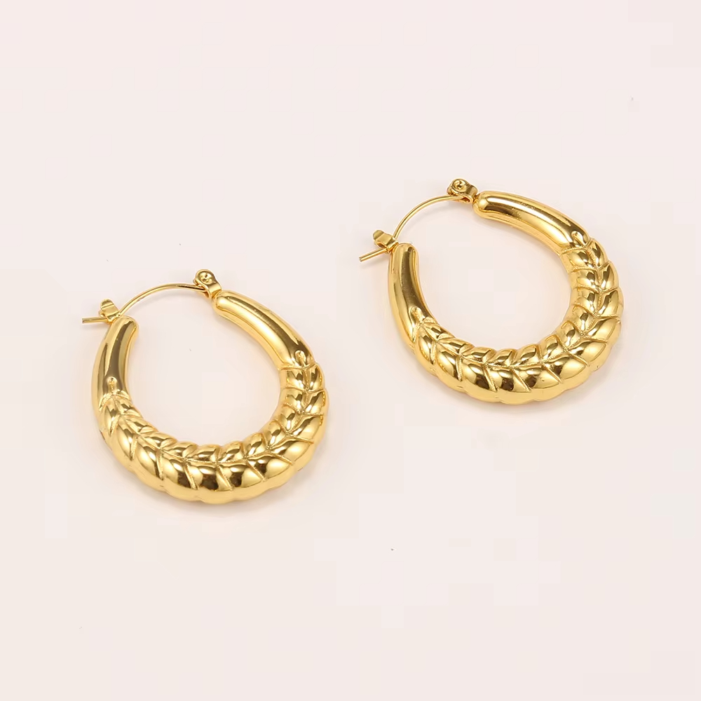 Women's Stainless Steel Gold Plated Braided Hoop Earrings, Trendy Textured Statement Earrings, Fashion Anti-Tarnish Jewelry