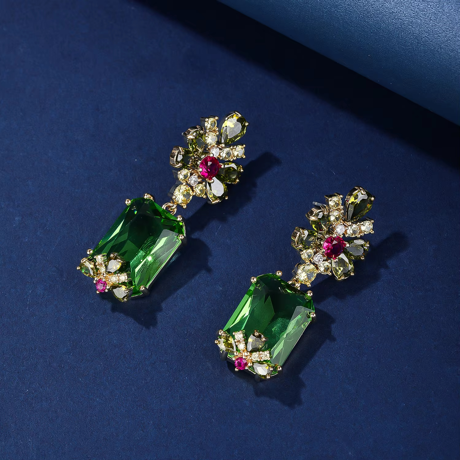 Women's Trendy Brass Imitation Rhodium Plated Cubic Zircon Flower Stud Geometric Princess Cut Drop Earrings for Bridal Parties