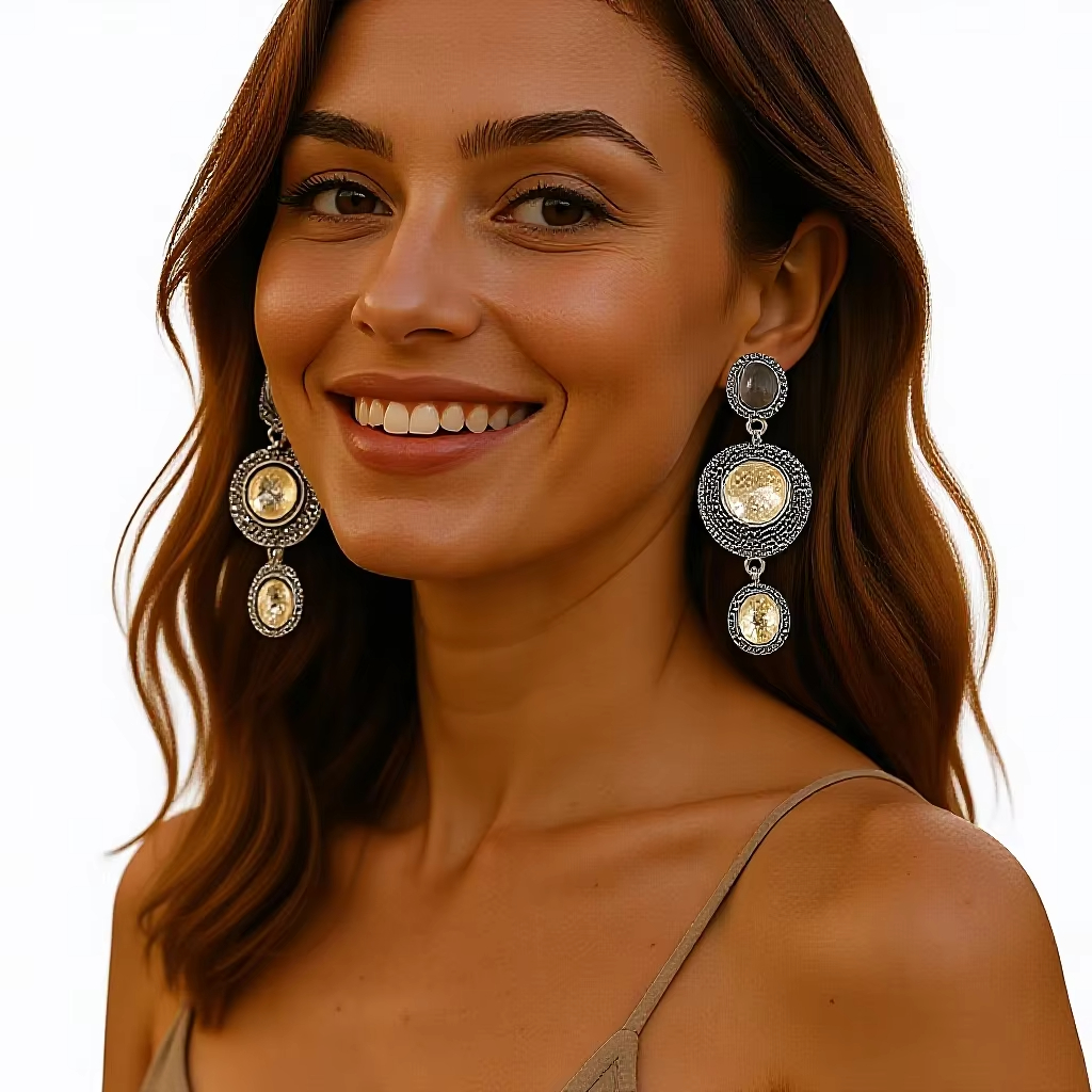 Women's ZA Cross-Border Artistic Retro Personalized Trendy Light Luxury High-End Designed Alloy Geometric Earrings