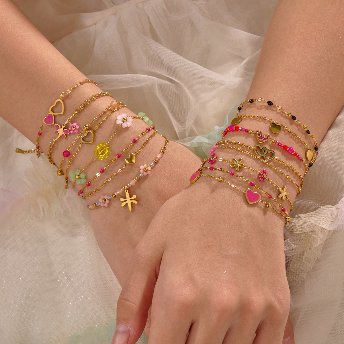 Women Accessories Stainless Steel Handmade Braided Beaded Jewelry Flower Bracelet for Girls Friendship Jewelry