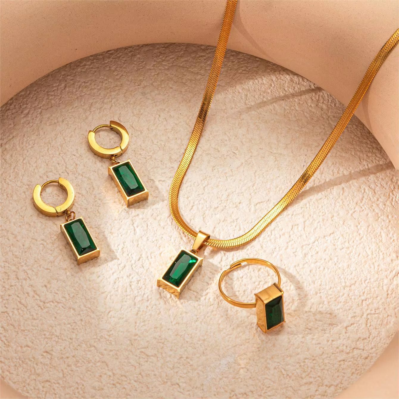 Women Dainty jewelry Set Stainless Steel 24K Gold Plated Zirconia layered Pendant Necklace Earrings Bracelet jewelry gift