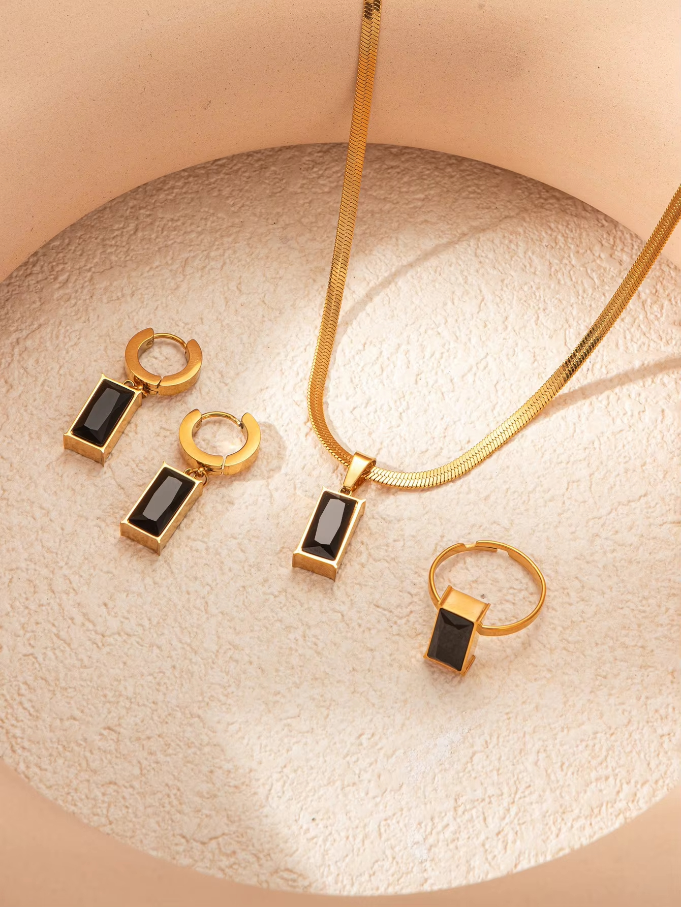 Women Dainty jewelry Set Stainless Steel 24K Gold Plated Zirconia layered Pendant Necklace Earrings Bracelet jewelry gift