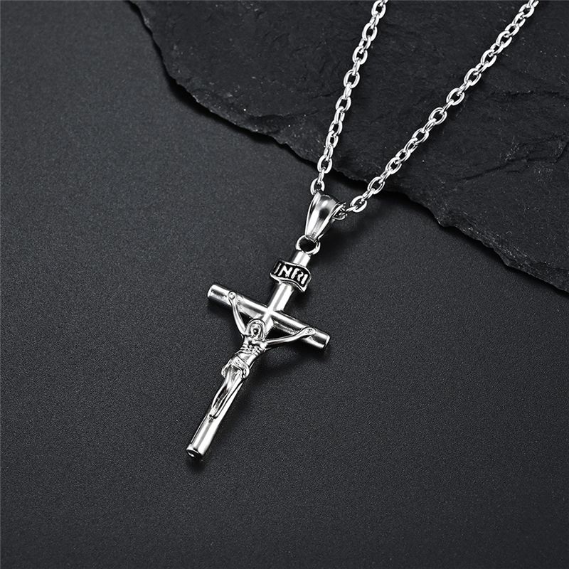 Zircon Stainless Steel Cross Necklace Fashion Gold Silver Jesus Pendant Chain Jewelry for Men Women Wholesale