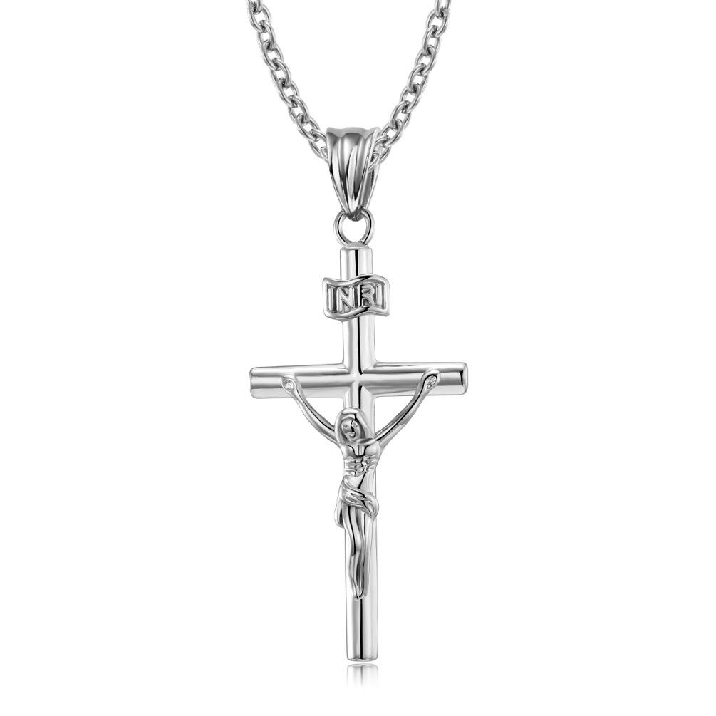 Zircon Stainless Steel Cross Necklace Fashion Gold Silver Jesus Pendant Chain Jewelry for Men Women Wholesale