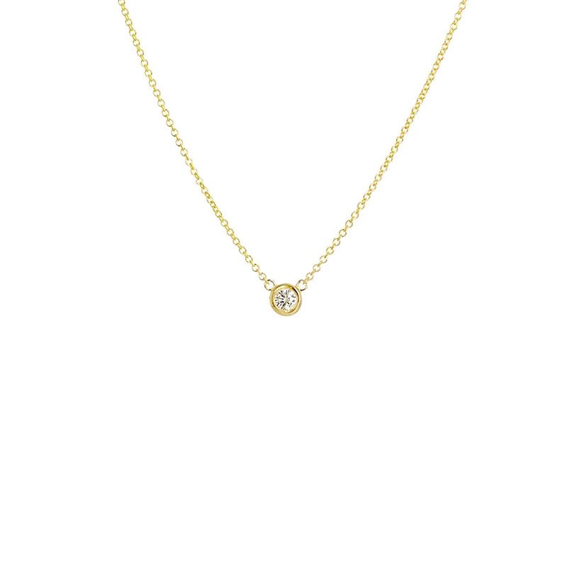 Dainty Solitaire Diamond Pendant Necklace – Titanium Steel Gold Chain Jewelry for Women