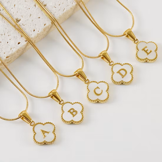 Wholesale Gold Plated Stainless Steel with White Shell Four Clover