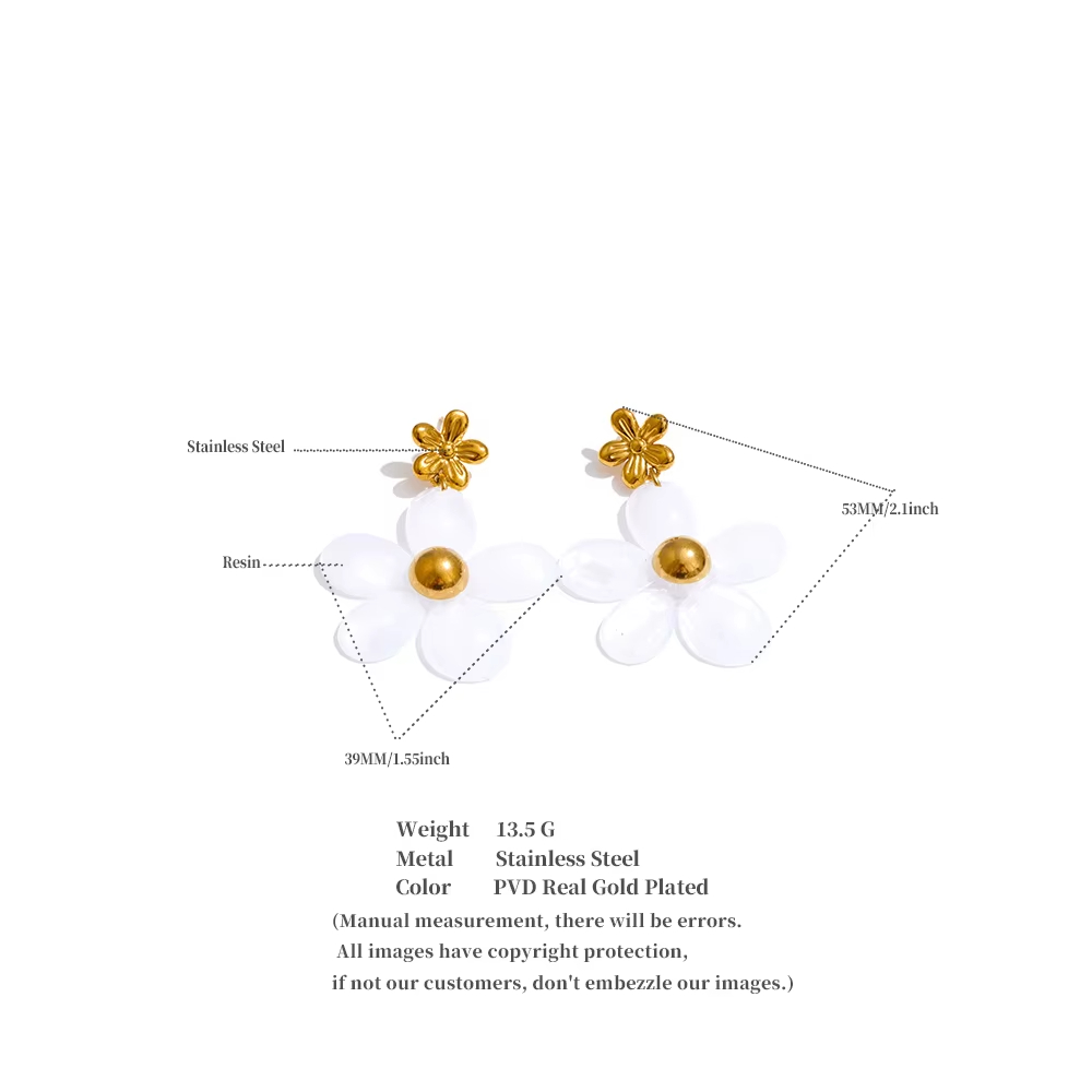 Vintage Autumn Style Amber Resin Flower Dangle Earrings Stainless Steel Gold Plated Flower Earrings for Women