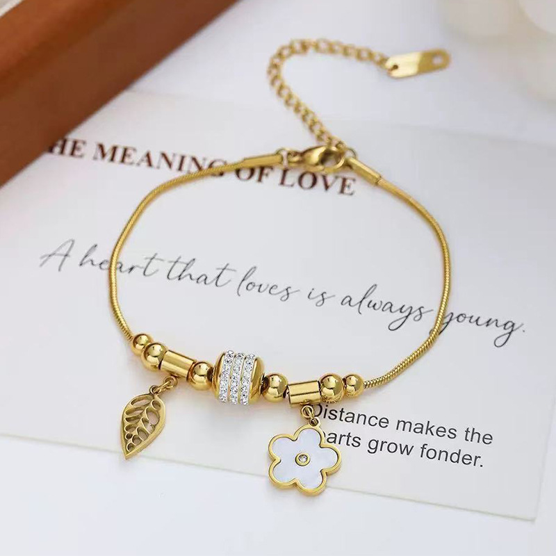 Gold Plated Chain Bracelet with Mickey & Flower Charms – Fashion Adjustable Jewelry