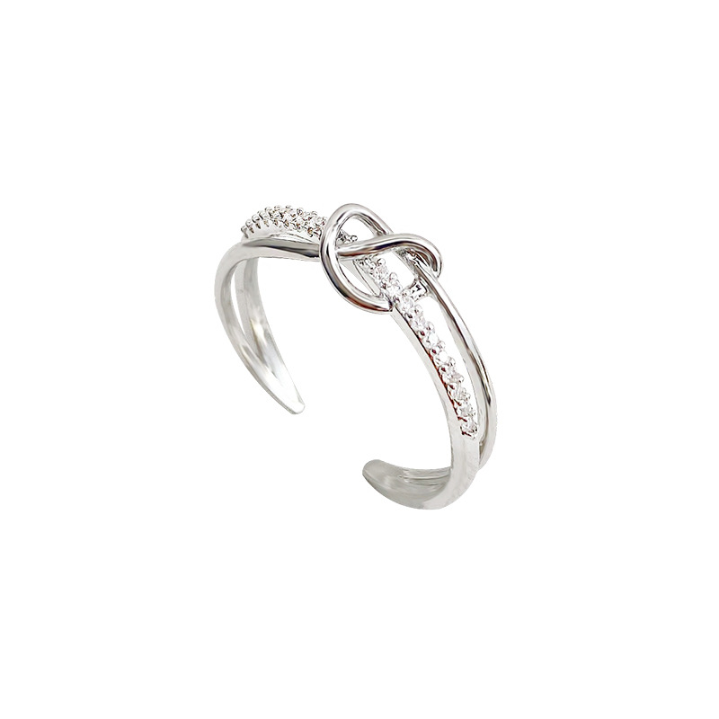 Adjustable Silver Knot Ring for Girls – Dainty Minimalist Zircon Open Band