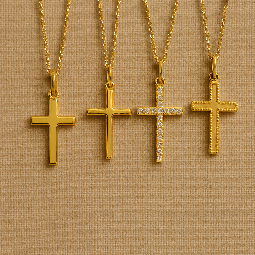 Affordable Cross Necklaces – Set of Gold-Tone Inexpensive Christian Jewelry