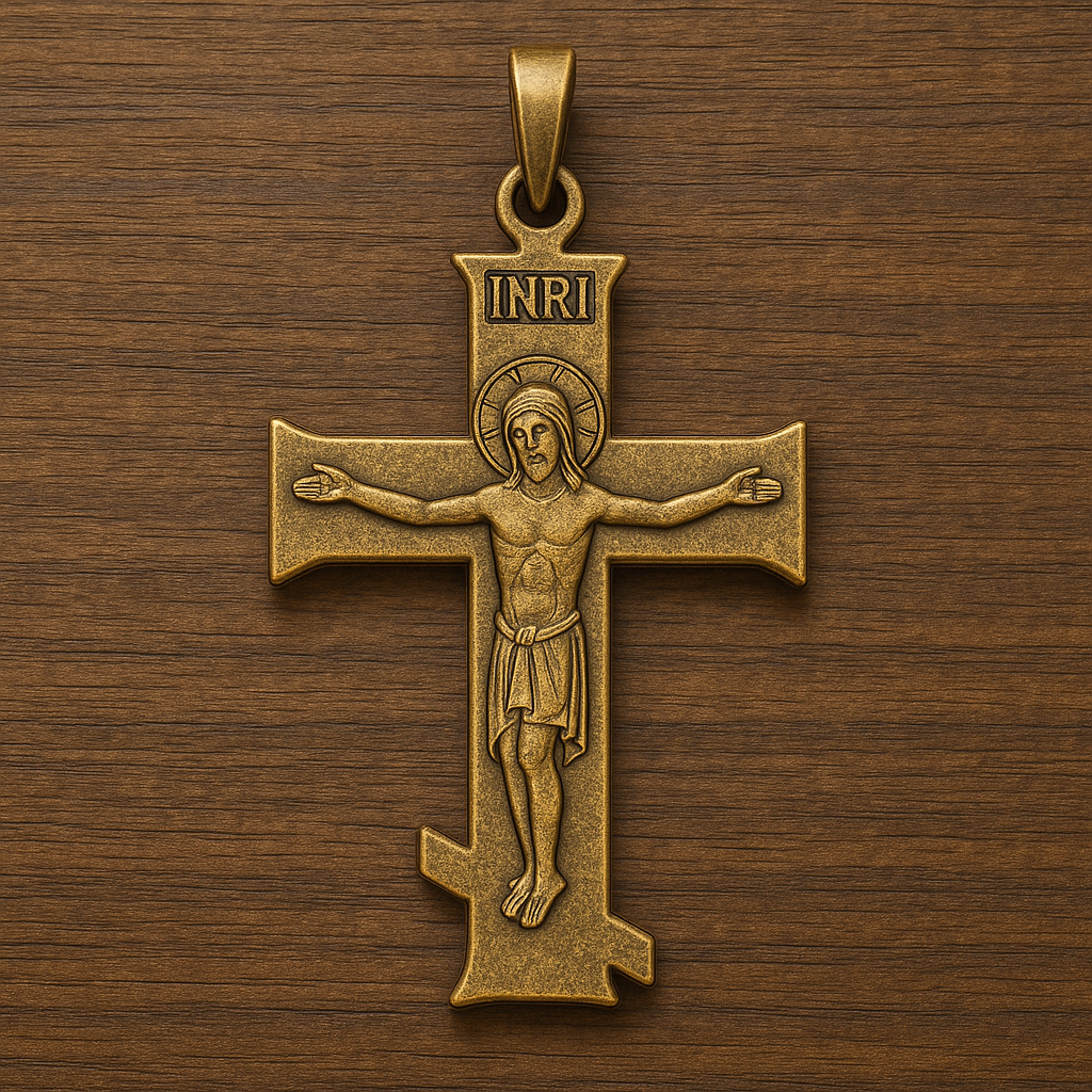 Antiochian Orthodox Cross Pendant – Vintage Brass Jesus Crucifix Necklace