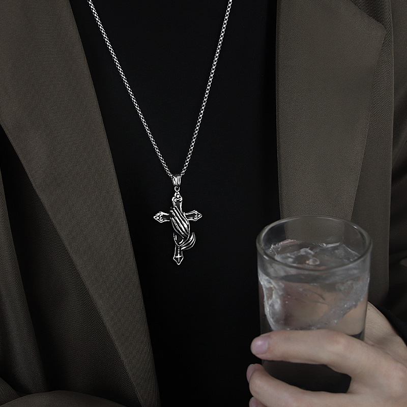 Vintage Praying Hands Cross Pendant Necklace – Men's Sterling Silver Religious Jewelry