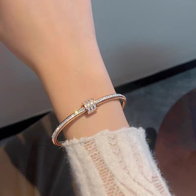 Rose Gold Lock Design Crystal Bangle Bracelet – Asian Jewelry Online from China Store