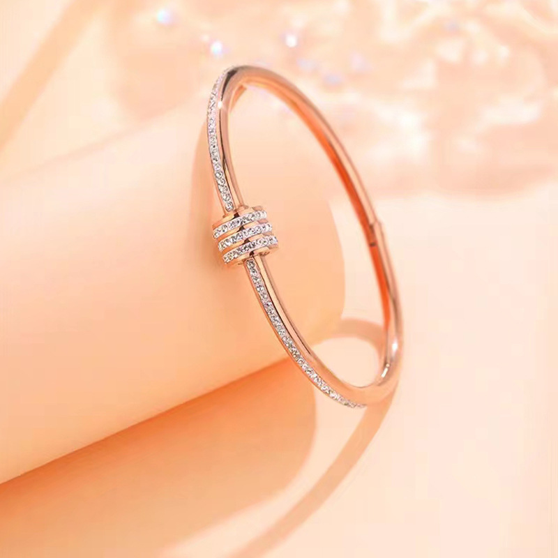 Rose Gold Lock Design Crystal Bangle Bracelet – Asian Jewelry Online from China Store