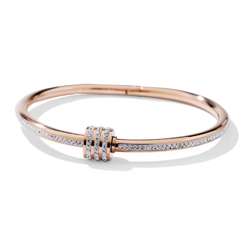 Rose Gold Lock Design Crystal Bangle Bracelet – Asian Jewelry Online from China Store