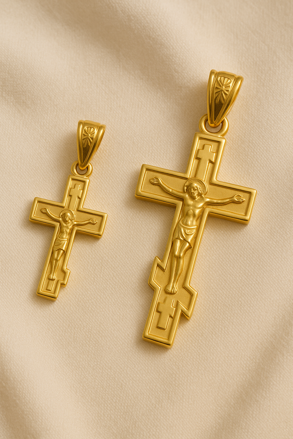 Gold Orthodox Baptismal Cross Pendant – Traditional Crucifix Jewelry for Baptism Gift