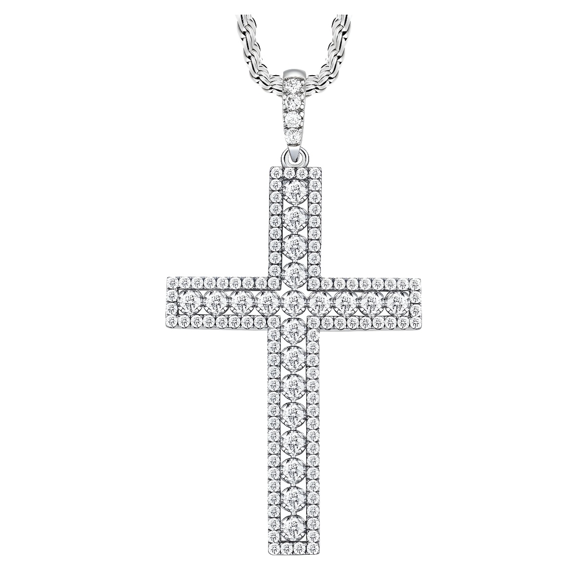 Big Silver Cross Pendant Necklace Full Zircon 925 Sterling Silver Large Chain Pendant Hip Hop Fashion Jewelry