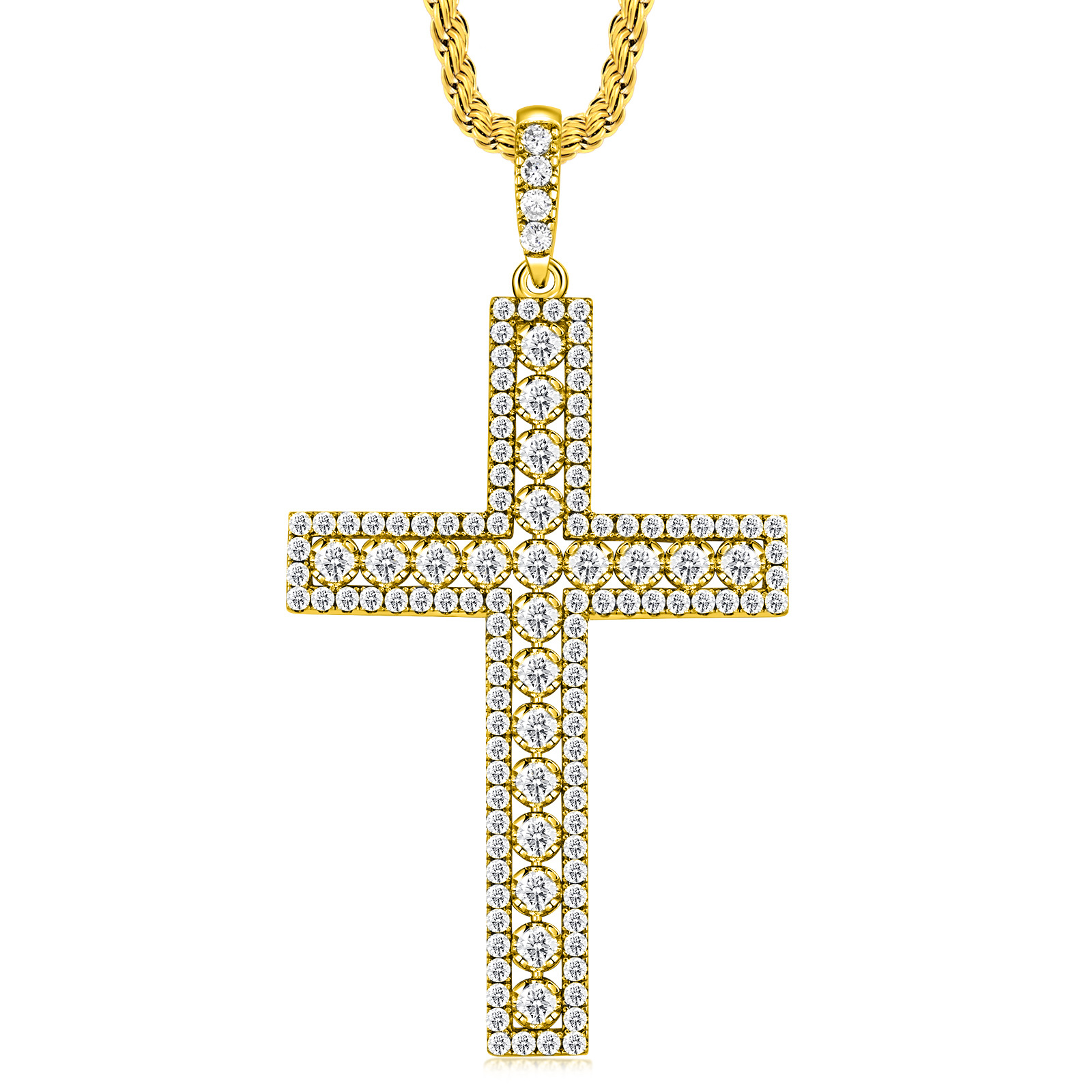 Big Silver Cross Pendant Necklace Full Zircon 925 Sterling Silver Large Chain Pendant Hip Hop Fashion Jewelry