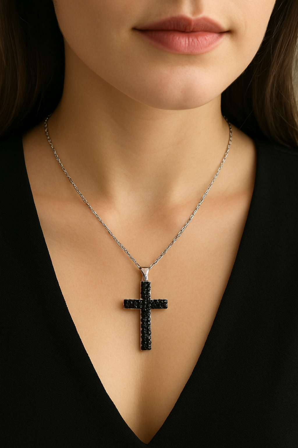 Black Crystal Cross Necklace for Women – Sparkling Faith Pendant Jewelry
