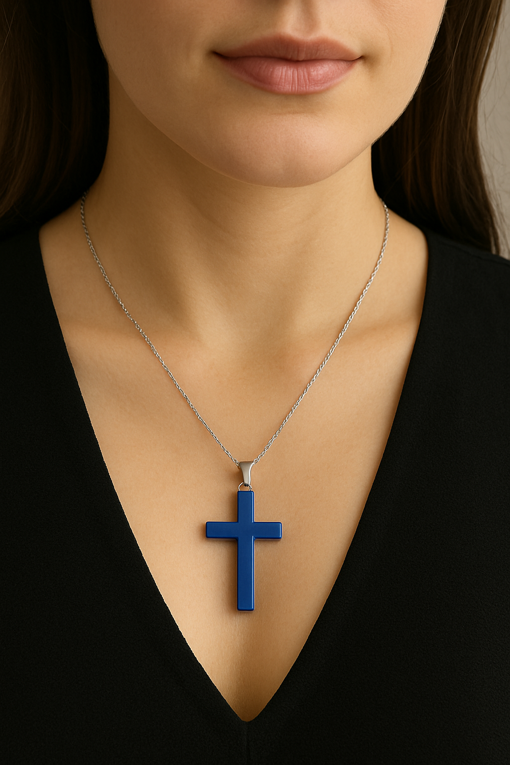 Blue Cross Pendant Necklace – Bold & Minimalist Spiritual Jewelry