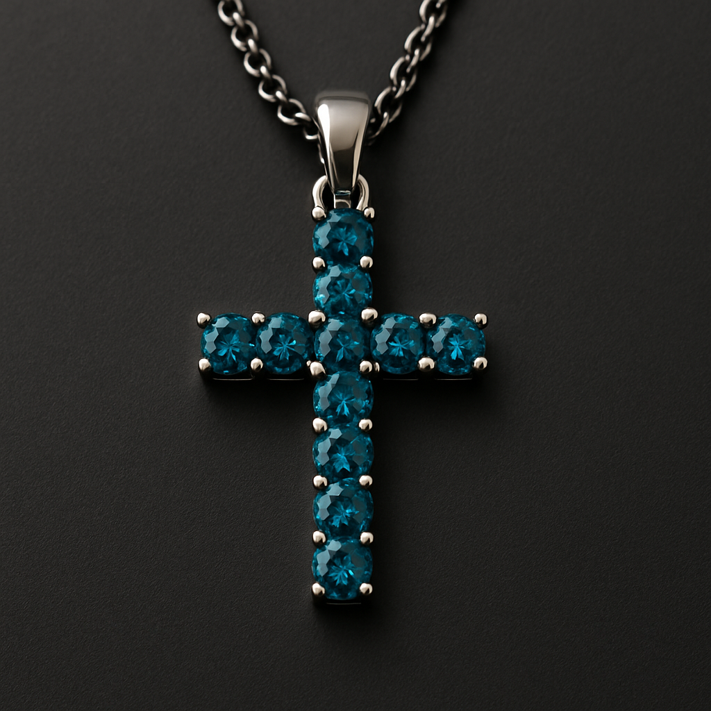 Blue Diamond Cross Necklace / Pendant – Brilliant Blue Sparkle Classic
