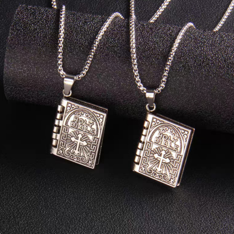 Holy Bible Book Pendant Necklace Box Chain Necklace Silver Silver Box Chains