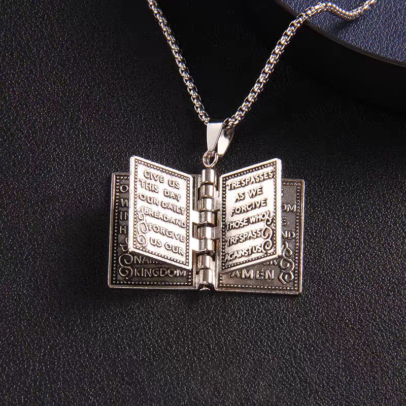 Holy Bible Book Pendant Necklace Box Chain Necklace Silver Silver Box Chains