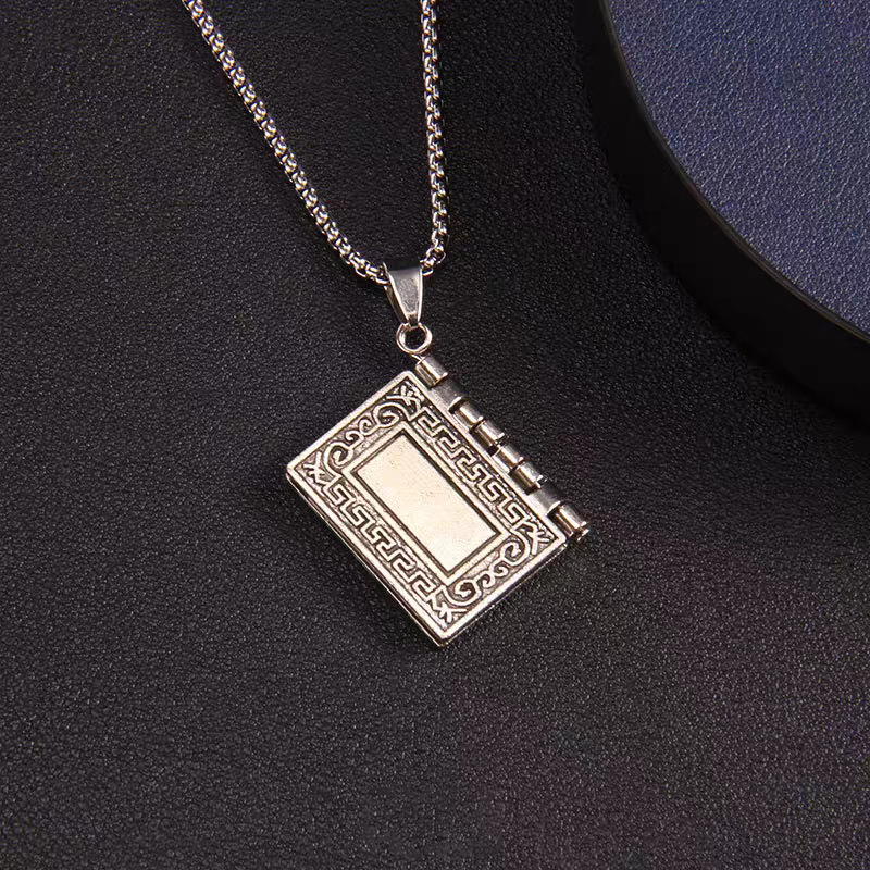 Holy Bible Book Pendant Necklace Box Chain Necklace Silver Silver Box Chains