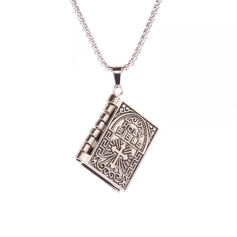 Holy Bible Book Pendant Necklace Box Chain Necklace Silver Silver Box Chains