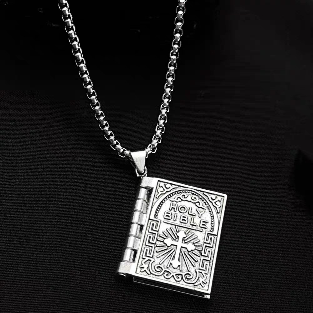 Holy Bible Book Pendant Necklace Box Chain Necklace Silver Silver Box Chains
