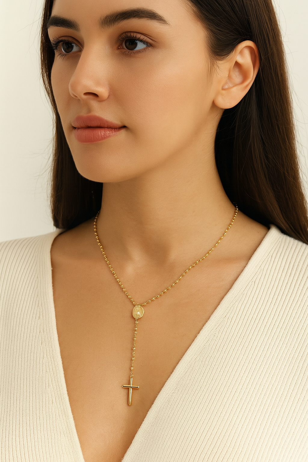 Dainty Gold Catholic Necklace for Women – Modern Religious Cross Pendant