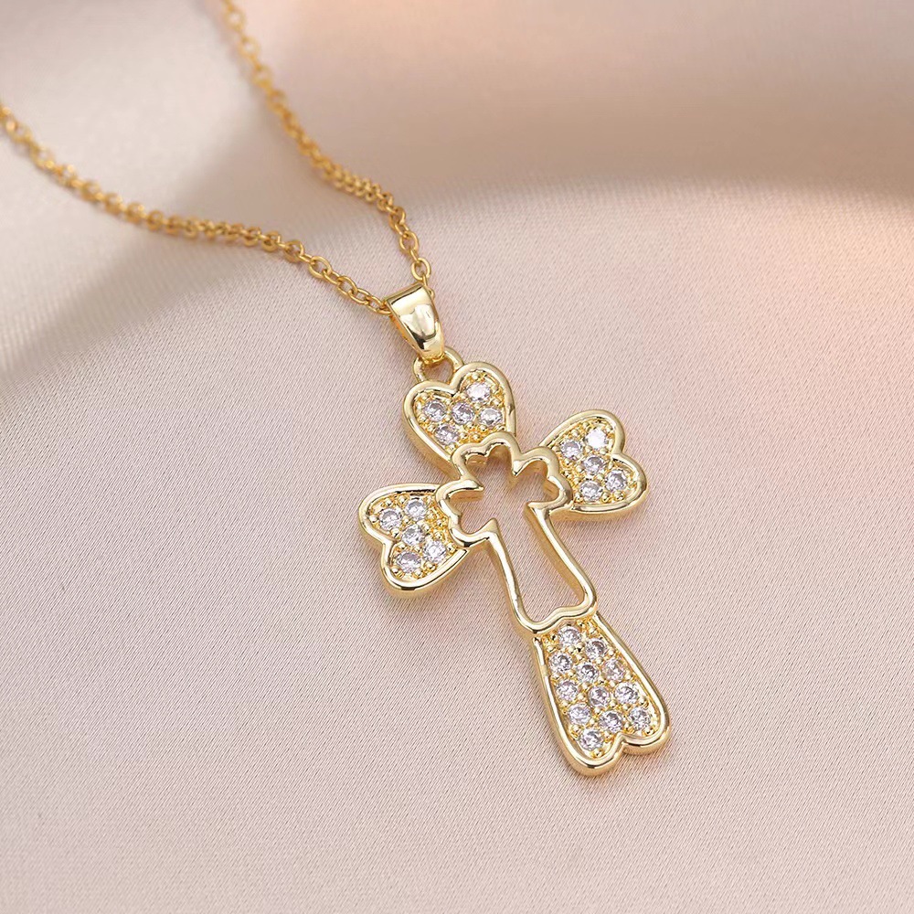 Elegant Gold Cross Pendant with Heart Design | Chain and Pendant Combo
