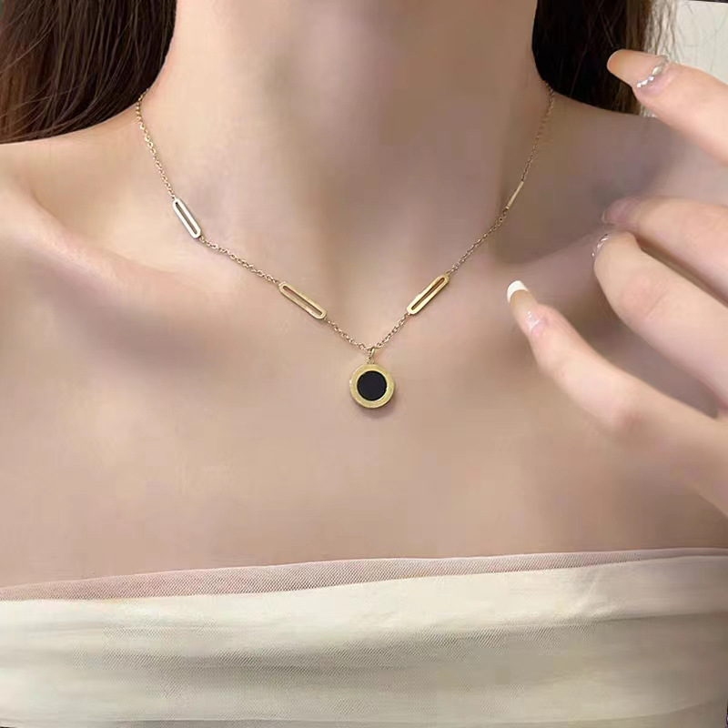 High Quality Geometric Black Circle Stainless Steel Pendant Necklace, Ladies & Mens Jewelry