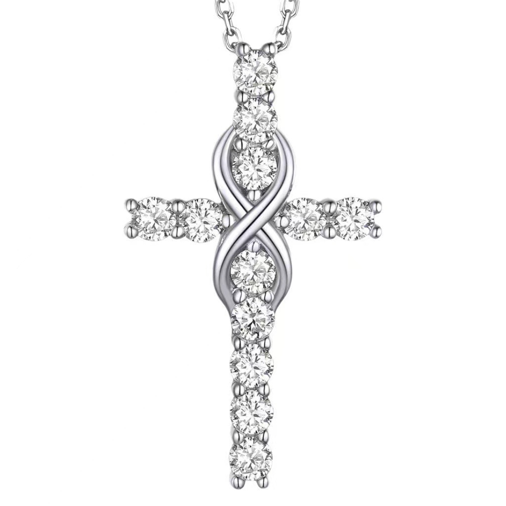 Women's Infinity Cross Sterling Silver Necklace with Cubic Zirconia - Elegant Silver Chain Set