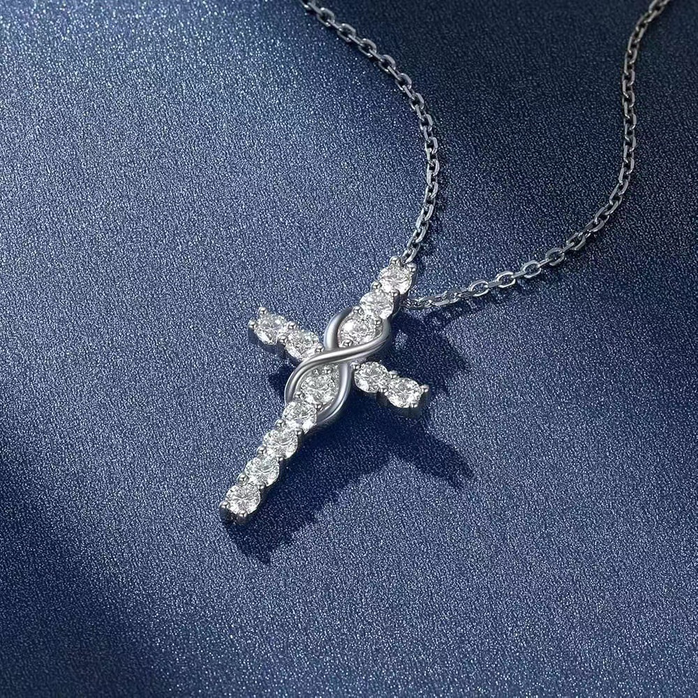 Women's Infinity Cross Sterling Silver Necklace with Cubic Zirconia - Elegant Silver Chain Set