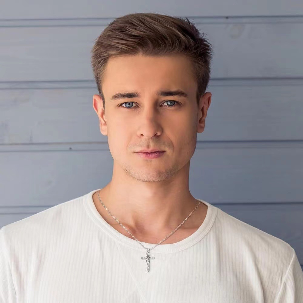 Women's Infinity Cross Sterling Silver Necklace with Cubic Zirconia - Elegant Silver Chain Set