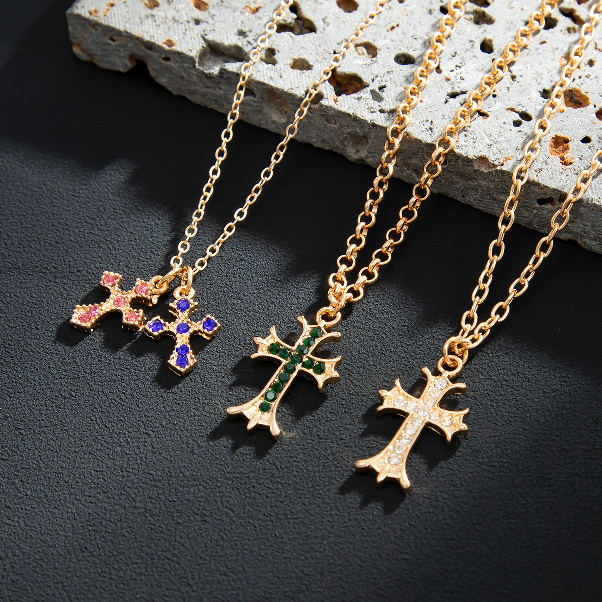 Layered Gold Cross Necklace Christian Jewelry for Men | Multi-Strand Crucifix Pendant