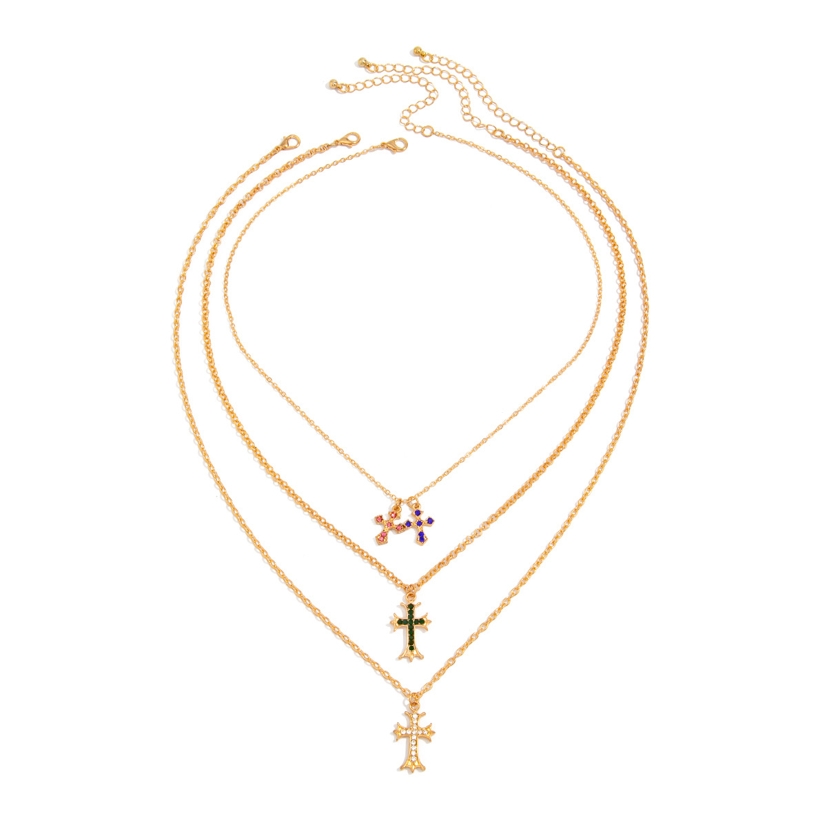 Layered Gold Cross Necklace Christian Jewelry for Men | Multi-Strand Crucifix Pendant