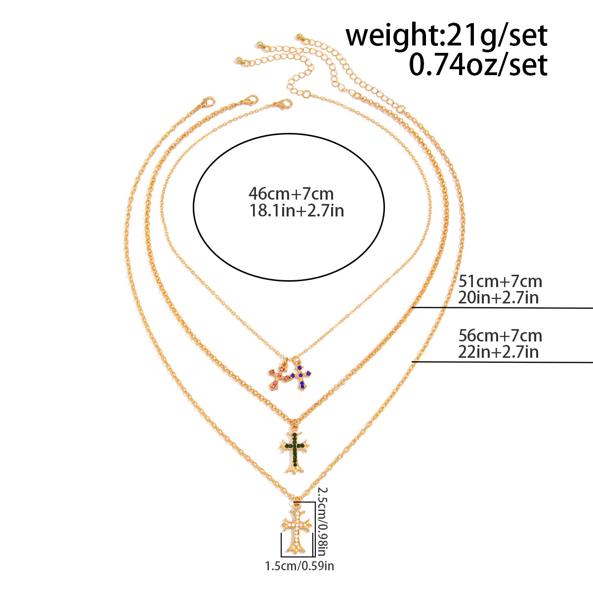 Layered Gold Cross Necklace Christian Jewelry for Men | Multi-Strand Crucifix Pendant