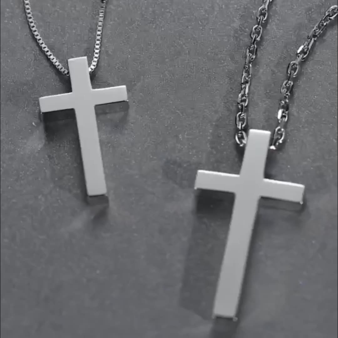 Chunky Silver Cross Pendant Large Sterling Silver Cross Necklace Men's Religious Jewelry