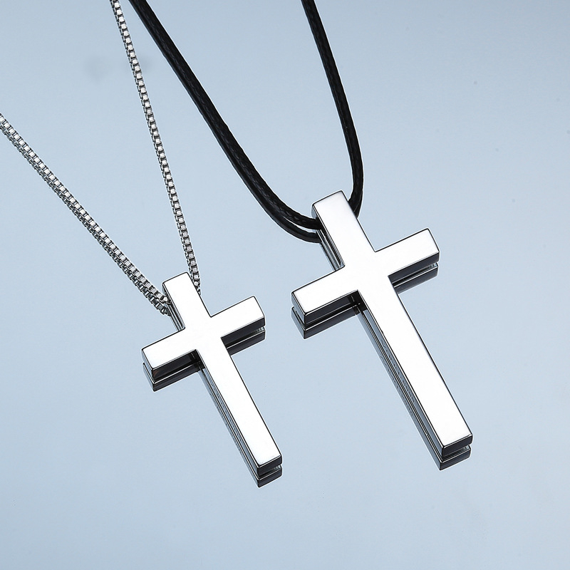 Chunky Silver Cross Pendant Large Sterling Silver Cross Necklace Men's Religious Jewelry