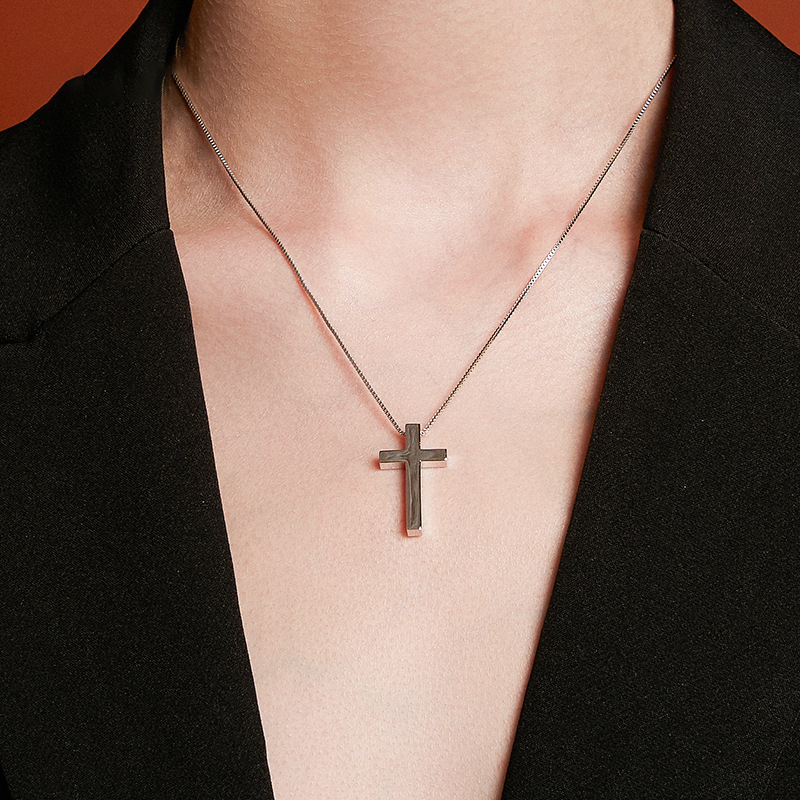 Chunky Silver Cross Pendant Large Sterling Silver Cross Necklace Men's Religious Jewelry