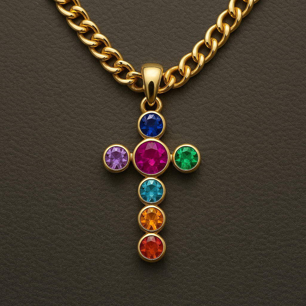 Colorful Cross Necklace - Multi-Gem Statement Pendant | Colourful Cross Necklace