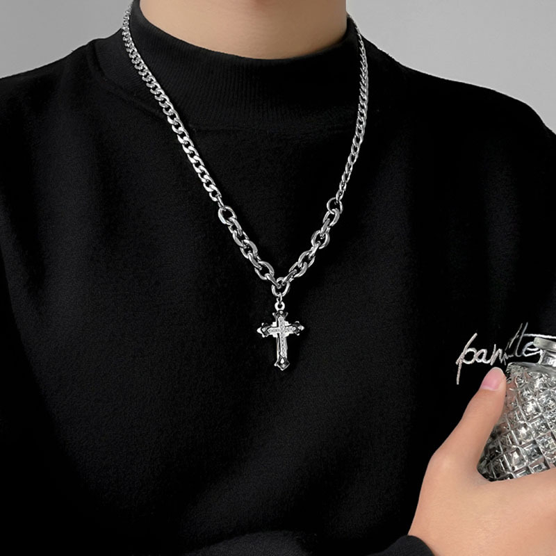 Affordable Cross Necklace for Men Silver Stainless Steel Cool Chain