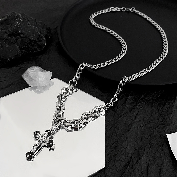 Affordable Cross Necklace for Men Silver Stainless Steel Cool Chain