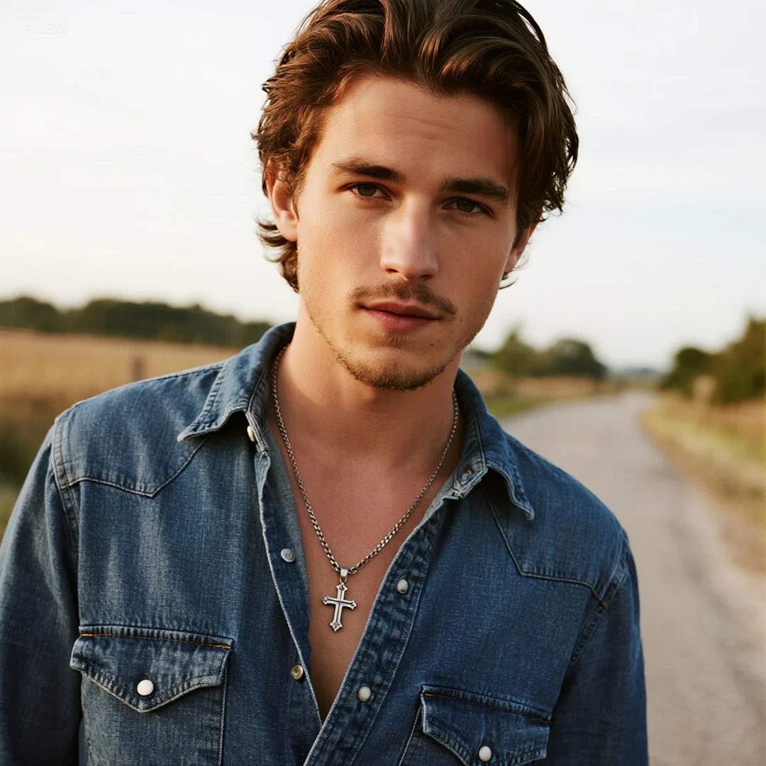 Country Cowboy Cross Necklace for Men – Western Style Stainless Steel Pendant Chain