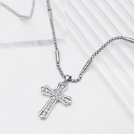 Silver Rhinestone Cross Pendant Necklace – Vintage Style Christian Jewelry for Women