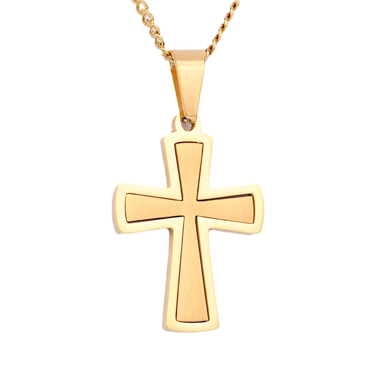 Classic Gold-Plated Cross Pendant Necklace, Stainless Steel Christian Jewelry for Men & Women