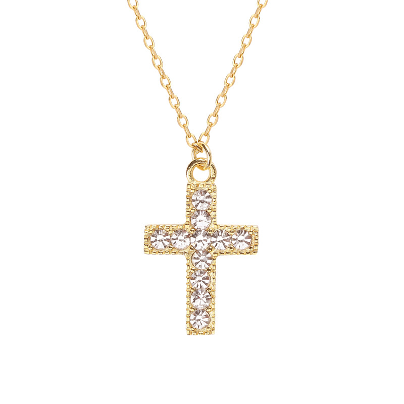 Women's Gold Cross Pendant Necklace – Crystal Rhinestone Charm on Dainty Chain